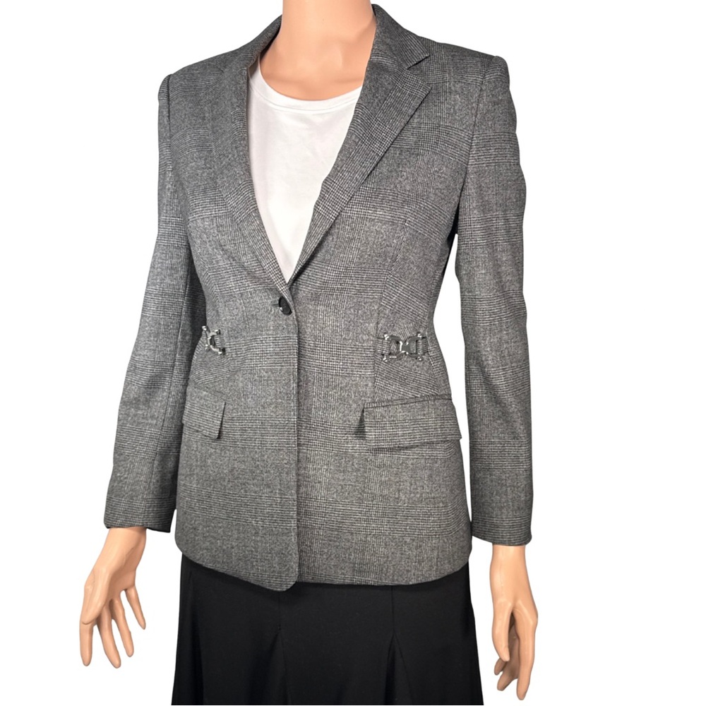 BOSS 'JELILA1' Gray Check Buckle Detail‎ Wool Blazer Size 2